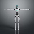 White and Black Robot Game Movie Character With Extended Arms Standing Pose