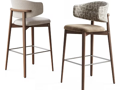 Modern Fabric Upholstered Bar Stools With Solid Wood Legs For Kitchen Counter And Home Bar 3d model