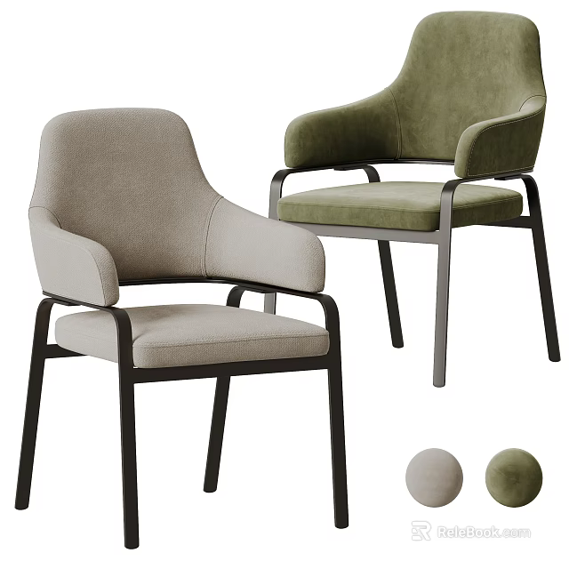 Modern Leisure Chairs In Light Gray Green Upholstered Seats With Metal Frames And Round Cushions 3d model 