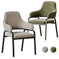 Modern Leisure Chairs In Light Gray Green Upholstered Seats With Metal Frames And Round Cushions
