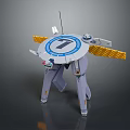 Mechanical Satellite Model With Circular Platform Number 7 Four Legs Yellow Panels And Antenna