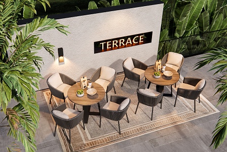 Outdoor Table and Chair Negotiation Table and Chair Leisure Table and Chair Rattan Outdoor Chair Plant Landscape 3d model