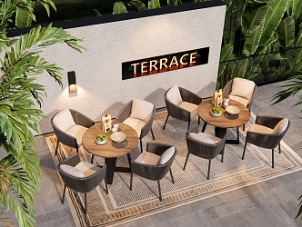 Outdoor Table and Chair Negotiation Table and Chair Leisure Table and Chair Rattan Outdoor Chair Plant Landscape 3d model