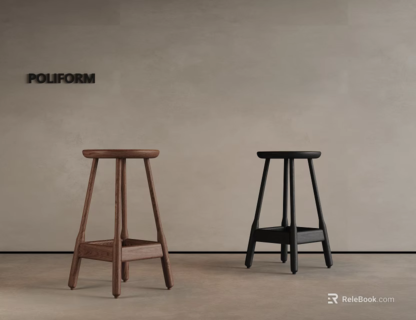Modern Brown And Black Bar Stools With Slim Legs Against Beige Wall 3d model 