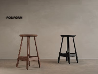 Modern Brown And Black Bar Stools With Slim Legs Against Beige Wall 3d model