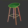 Modern Green Seat Stool Furniture With Wooden Legs And Crossbar Design