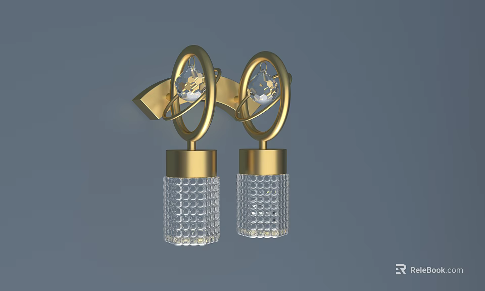 Modern Elegant Wall Lamp With Gold Metal Frame And Transparent Textured Glass Shades 3d model 
