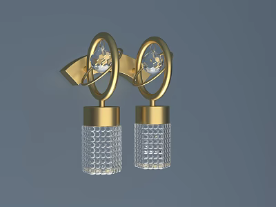 Modern Elegant Wall Lamp With Gold Metal Frame And Transparent Textured Glass Shades 3d model