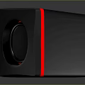 Modern Computer Speaker Featuring Gray Cube Design Red Accent Ring And Black Circular Panel 3d model