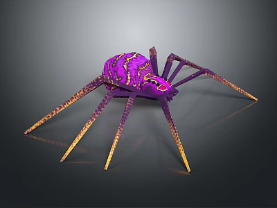 3D Rendered Purple Spider Character With Golden Patterned Legs And Vibrant Body Design 3d model