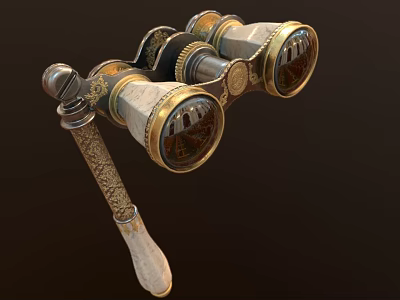 Vintage Decorative Binoculars Elegant Daily Life Item with Gold Silver Metal Parts Carved Ivory Handle 3d model