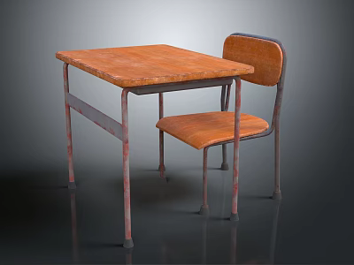 Vintage Wooden Table And Metal Chair Furniture Set For Home Use 3d model