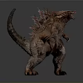 Brown Scaly Monster Creature With Spikes On Back And Open Mouth Standing On Gray Background