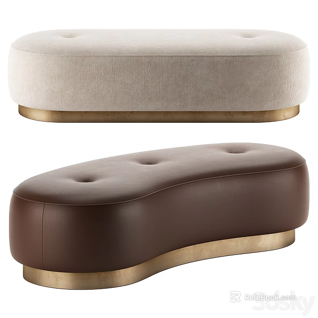 Modern Luxury Curved Upholstered Bench With Gold Metal Base For Stylish Home Interior Decor 3d model 