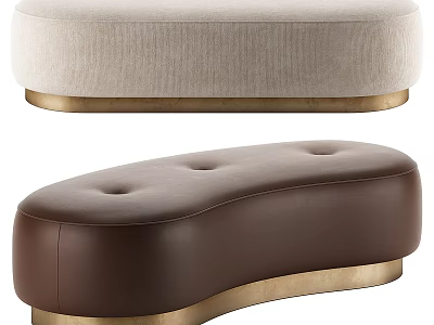 Modern Luxury Curved Upholstered Bench With Gold Metal Base For Stylish Home Interior Decor 3d model