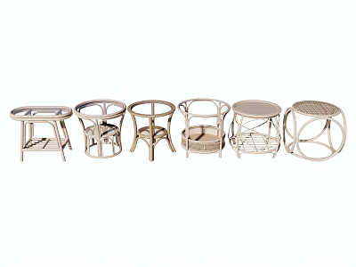 Stylish Various Design Side Tables With Metal Frames And Rattan Details 3d model
