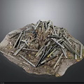 Modern Construction Debris Scene With Scattered Metal Bars And Dirt Mound