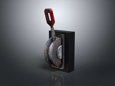 Industrial Mechanical Equipment With Red Handle And Metal Components On Black Base 3d model