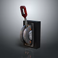 Industrial Mechanical Equipment With Red Handle And Metal Components On Black Base
