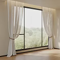 White Lace Curtains With Tiebacks Framing Green Trees View And Natural Light