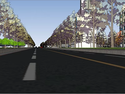 Urban Road Infrastructure Featuring Wide Paved Surface Trees And High Rise Buildings 3d model