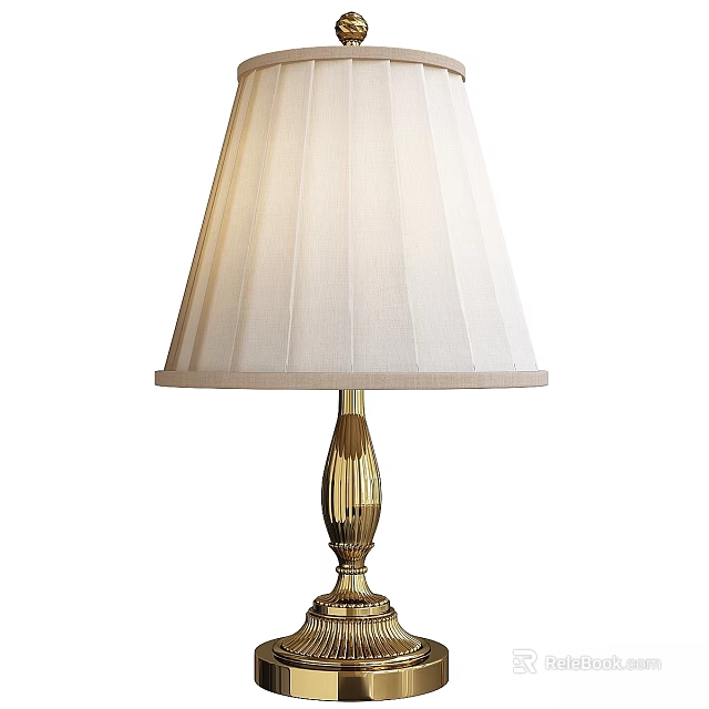 Elegant Table Lamp With White Pleated Lampshade And Golden Decorative Base 3d model 