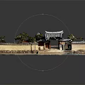 Traditional Chinese Architectural Model With Curved Cornices Tiled Roof Carved Walls And Green Plants