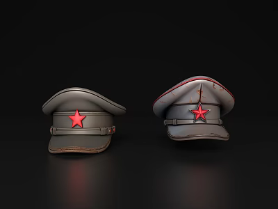 Vintage Military Caps With Red Star Emblem And Classic Design Details 3d model