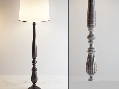 Modern Floor Lamp With White Lampshade Black Pole And Decorative Spherical Details 3d model