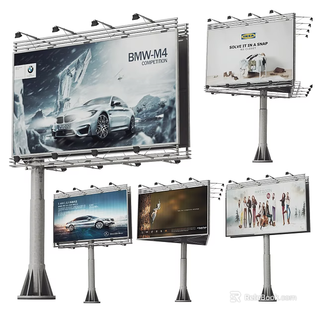 Outdoor Billboards Featuring BMW M4 Car Product And Group Of People Advertisements 3d model 