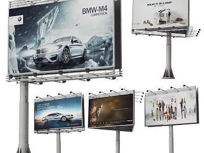 Outdoor Billboards Featuring BMW M4 Car Product And Group Of People Advertisements 3d model