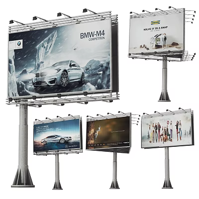 Outdoor Billboards Featuring BMW M4 Car Product And Group Of People Advertisements 3d model