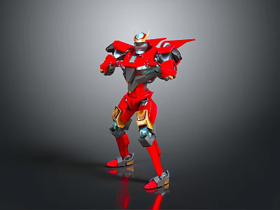 Red Mechanical Robot Game Movie Character With Shiny Armor And Dynamic Pose 3d model