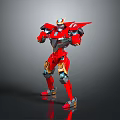 Red Mechanical Robot Game Movie Character With Shiny Armor And Dynamic Pose