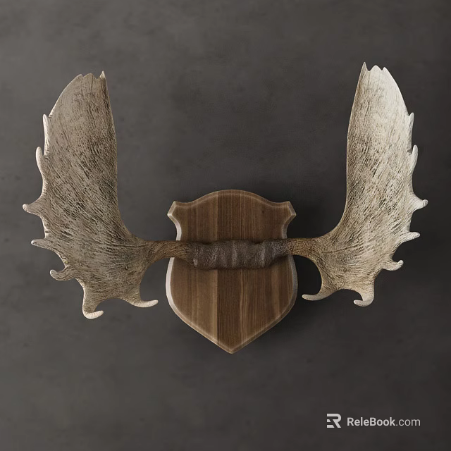 Animal Wall Decor Featuring Deer Antlers And Wooden Shield Design 3d model 