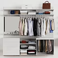 Modern Wardrobe Interior With Hanging Clothes Folded Items Mirror And Storage Shelves