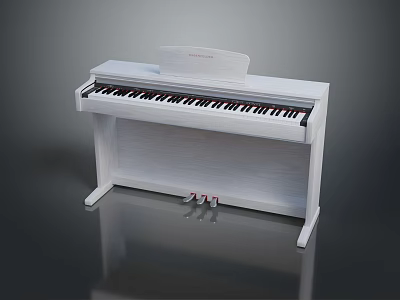 White Digital Piano With Modern Design Wooden Body Black Keys And Pedals 3d model