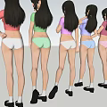 Women Back View In Different Colored Crop Tops Underwear Socks And Shoes