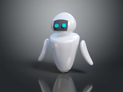 White Robot Character with Blue Eyes Rounded Body and Smooth Surface in Game Movie Scene 3d model
