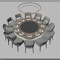Modern Round Dining Table Set With Chairs Plates And Hanging Light 3d model