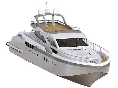 Modern Luxury Yacht With White Hull Upper Deck Wooden Floor And Railing 3d model