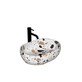 Stylish Terrazzo Wash Basin With White Black Orange Pink Chips And Matte Black Faucet Design