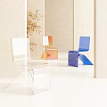 Stylish Modern Acrylic Chairs with Transparent Gradient Orange and Blue Geometric Shapes