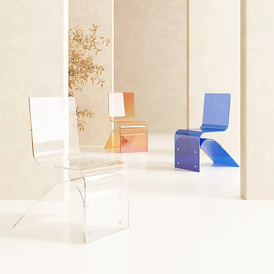 Stylish Modern Acrylic Chairs with Transparent Gradient Orange and Blue Geometric Shapes 3d model