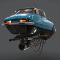 The Blue Floating Car with White Roof Brown Seats and Glowing Wheels