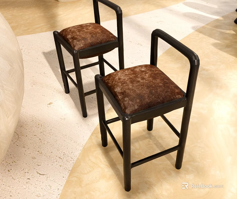 Contemporary Bar Stools With Black Frame And Brown Upholstered Seats For Modern Kitchen 3d model 