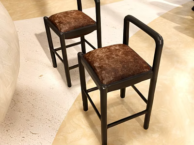 Contemporary Bar Stools With Black Frame And Brown Upholstered Seats For Modern Kitchen 3d model