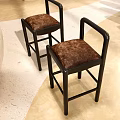 Contemporary Bar Stools With Black Frame And Brown Upholstered Seats For Modern Kitchen