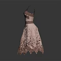 Pink Evening Dress With Intricate Lace Patterns And Flared Skirt Design