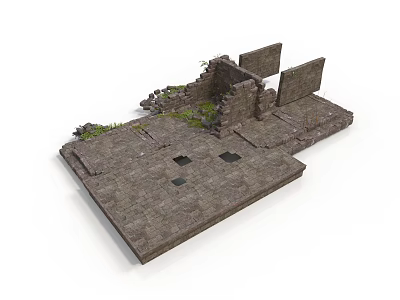 Modern Outdoor Stone Decorative Wall And Slab Floor Design With Green Plants 3d model